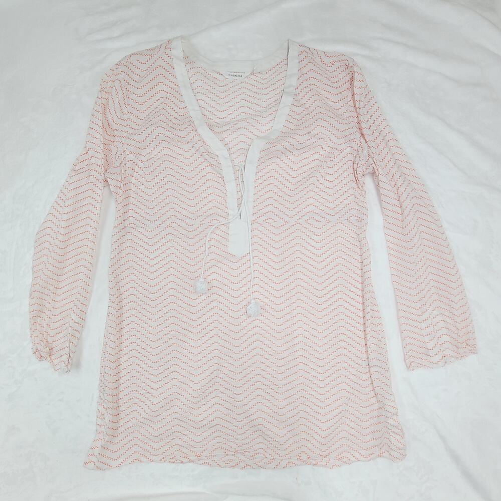 Athleta Pale Pink Chevron Mesh Swim Tunic with White Trim